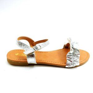Dollymix Womans ERAR 420 Ankle Strap Sandal Silver Cushioned Insole Sz 7.5 M NEW